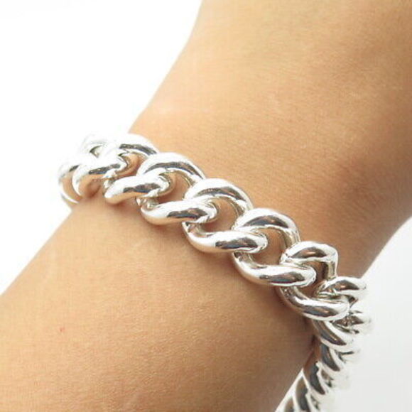 925 Sterling Silver Vintage Italy Cuban Link Bracelet 8